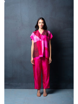 clos - Dupion Silk Comprised Of Color Block Print Top and Pant (Set of 2)