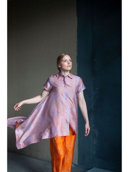 clos - Dupion Silk Comprised Of Asymmetrical Hemline Tunic With Pant Floral Print (Set of 2)
