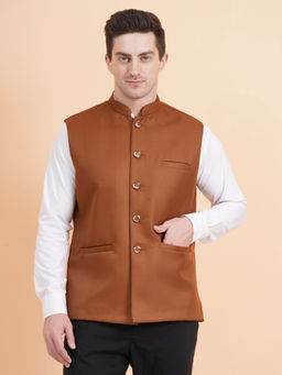 SG LEMAN - Men Rust Nehru Jacket