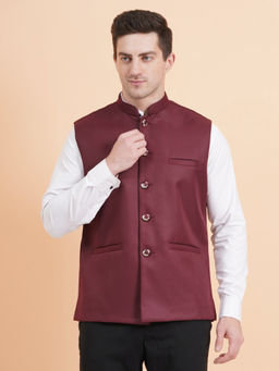 SG LEMAN - Men Maroon Nehru Jacket