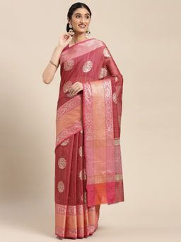 Banarasi Silk Works - Pink Matka Silk Boota Skirt Border Saree with Unstitched Blouse
