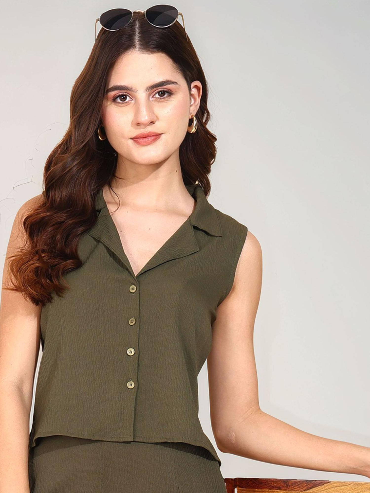 Womens Olive Solid Texture Shirt-picture-38