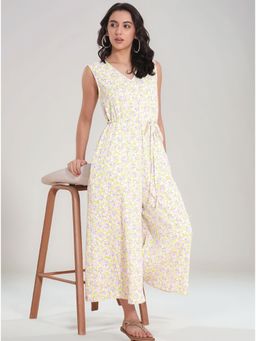 Twenty Dresses by Nykaa Fashion - Womens White Bow Printed Anti Fit Jumpsuit with Waist Tie-Up
