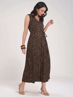 Twenty Dresses by Nykaa Fashion - Womens Brown Leopard Printed Anti Fit Waist Tie-Up Jumpsuit
