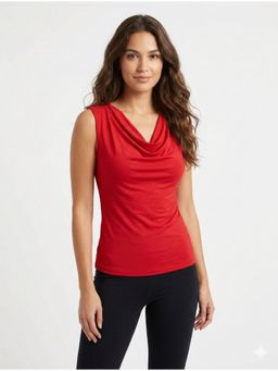 Twenty Dresses by Nykaa Fashion - Red Cowl Neck Top In Cotton Lycra