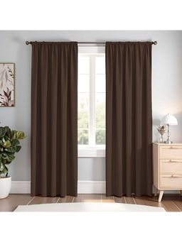 HOMEMONDE - Brown Polyester Blackout Curtains (Pack of 2)