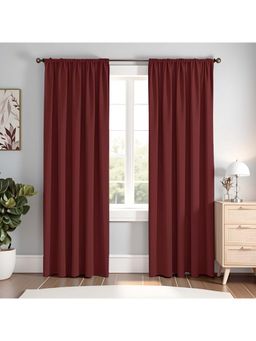 HOMEMONDE - Maroon Polyester Blackout Curtains (Pack of 2)