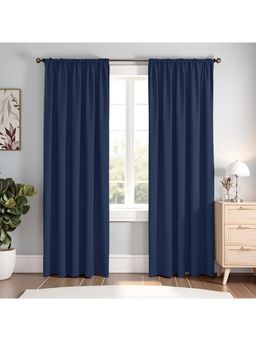 HOMEMONDE - Navy Blue Polyester Blackout Curtains (Pack of 2)