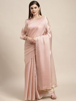 Odette - Peach Plain Saree with Unstitched Blouse