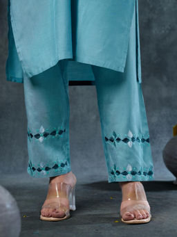 Phulkari Forever - Blue Pure Muslin Hand Embroidered Phulkari Pant