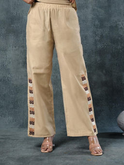 Phulkari Forever - Beige Pure Chanderi Hand Embroidered Phulkari Pant