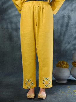Phulkari Forever - Yellow Pure Linen Hand Embroidered Phulkari Pant