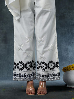 Phulkari Forever - White Pure Chanderi Hand Embroidered Phulkari Pant