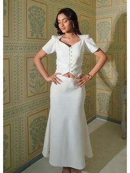 Make believe by Ritika - Audrey White Solid Skirt Set