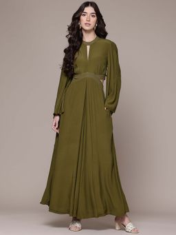 Ritu Kumar - Olive Solid Full Sleeves Straight Jumpsuit