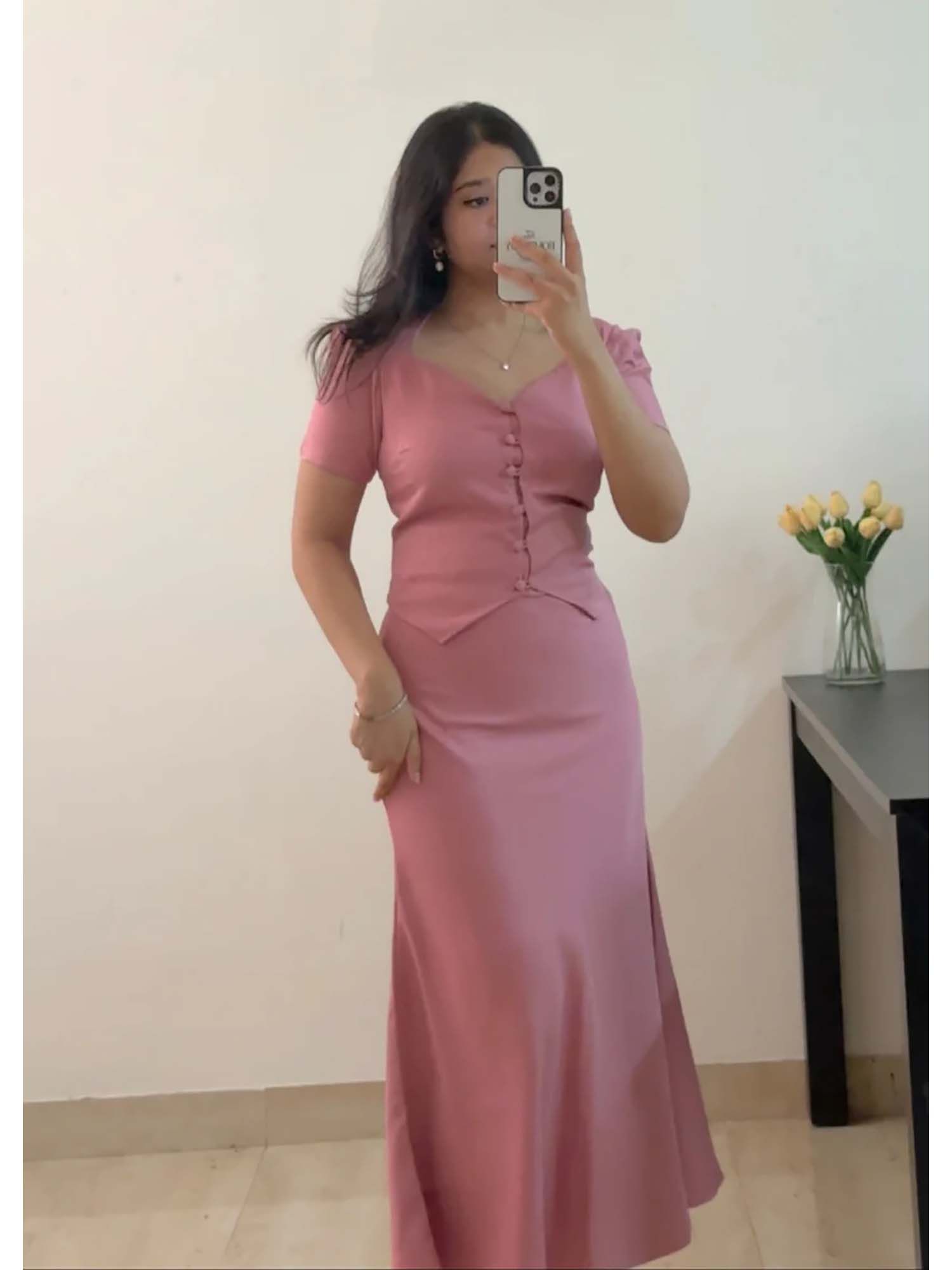Pink Audrey Solid Skirt Set-picture-24