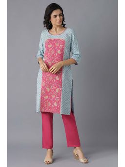 Aurelia - Aure Collection By Aurelia Blue Floral Print Kurta and Pink Trousers Set