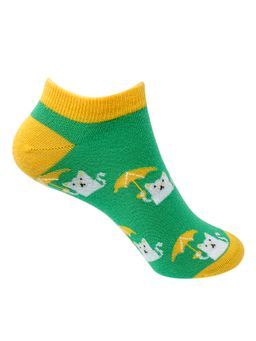 Mint & Oak - It'S Rainin' Cats Ankle Length Socks For Women - Green