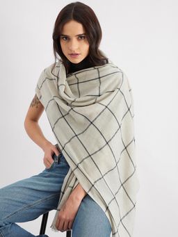 Femmella - White & Navy Checked Cotton Scarf