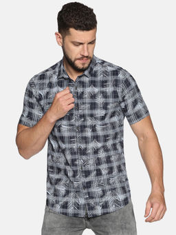 SHOWOFF - Cotton Navy Blue Floral Printed Slim Fit Shirt