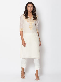 Biba - Off White Solid Kurta