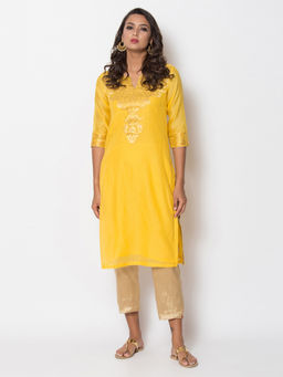 Biba - Yellow Solid Kurta