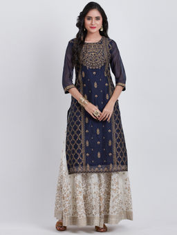 Biba - Navy Blue Printed Kurta