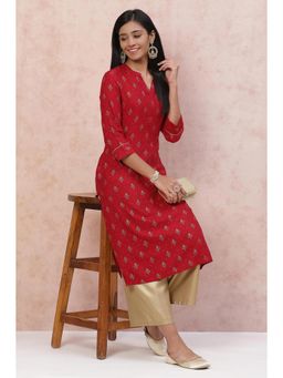 Rangriti - Red Polyester Viscose Straight Kurta