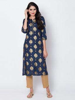 Biba - Navy Blue Printed Kurta