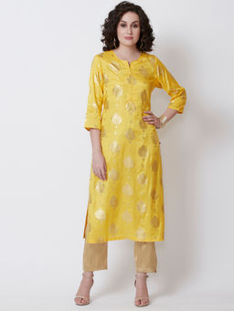 Biba - Yellow Printed Kurta