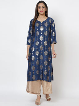 Biba - Navy blue Printed Kurta
