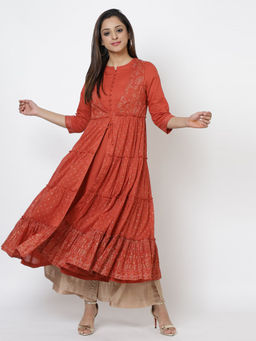 Biba - Rust Printed Kurta With Inner (Set of 2)