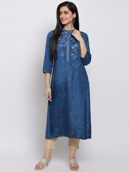Biba - Navy blue Printed Kurta