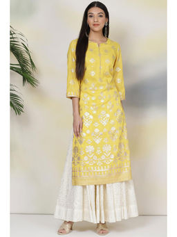 Biba - Yellow Art Silk Straight Kurta