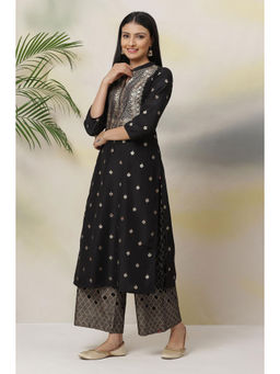 Biba - Black Art Silk Straight Kurta