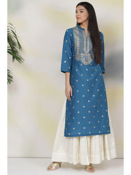 Biba - Blue Art Silk Straight Kurta
