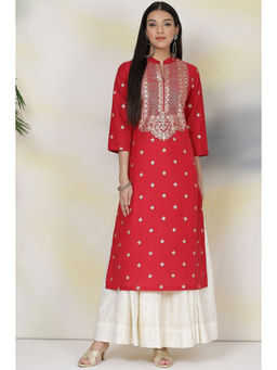 Biba - Cherry Red Art Silk Straight Kurta