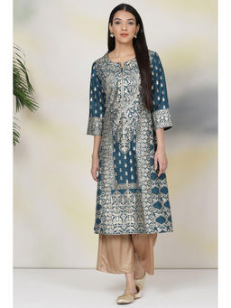 Biba - Teal Silk Straight Kurta