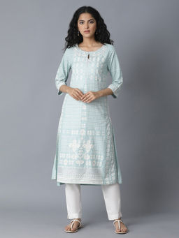 W - Sky Blue Khari Printed Kurta