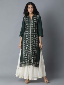 W - Teal Printed Rayon Kurta