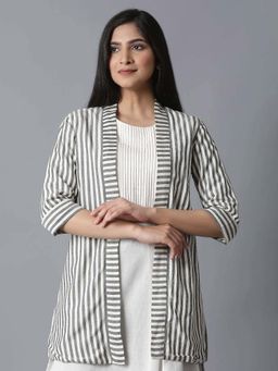 W - Ecru & Black Striped Shrug