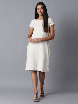 W - Ecru Natural Flex Schiffli Border Dress