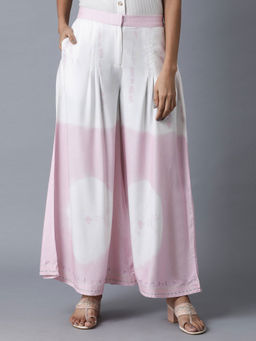 W - Bubblegum Pink & Ecru Flared Palazzo Pant