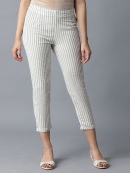 W - Ecru Striped Slim Pant