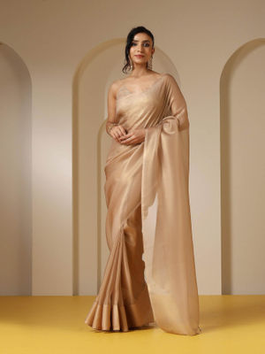 Women Wedding Wear Plain Ccolour Shade Satin Gold Organza Saree with Un Stithed Blouse main image 1