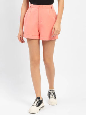 Buy Madame Thigh High Folded Hem Peach Shorts Online