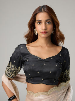Gajra Gang - Masakali Black Poly Silk Sequin Embroidered Half Sleeves Stitched Blouse