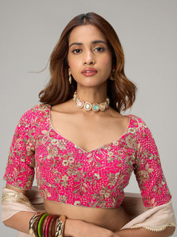 Gajra Gang - Patiala Chowk Pink Georgette Embroidered Stitched Blouse