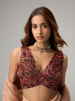Gajra Gang - Moonlit Grace Black Georgette Kashmiri Embroidered Sleeveless Stitched Blouse