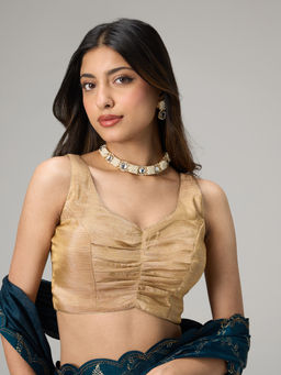 Gajra Gang - Reshami Sandook Gold Tissue Pleated Stitched Blouse